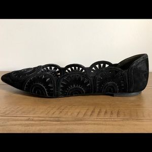 Tory Burch Leyla Pointed Toe Suede Black Flats